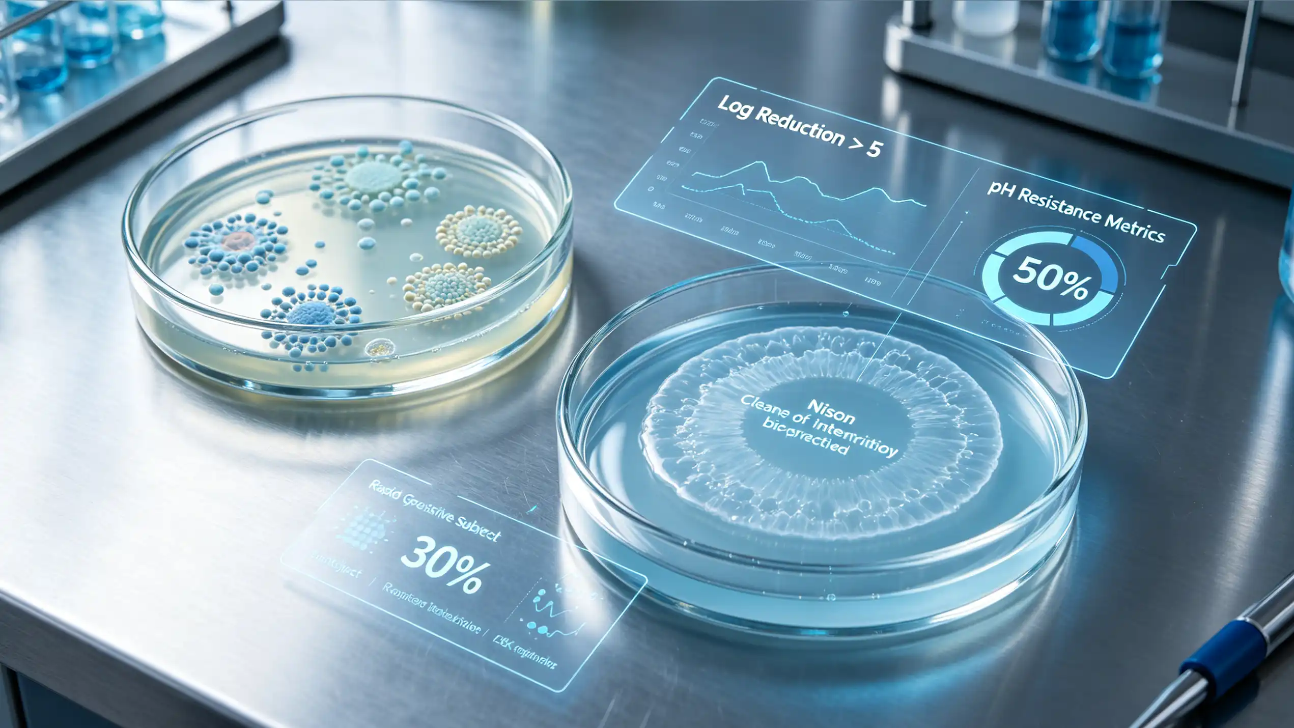 Petri dish inhibition zones of natural bio-preservatives